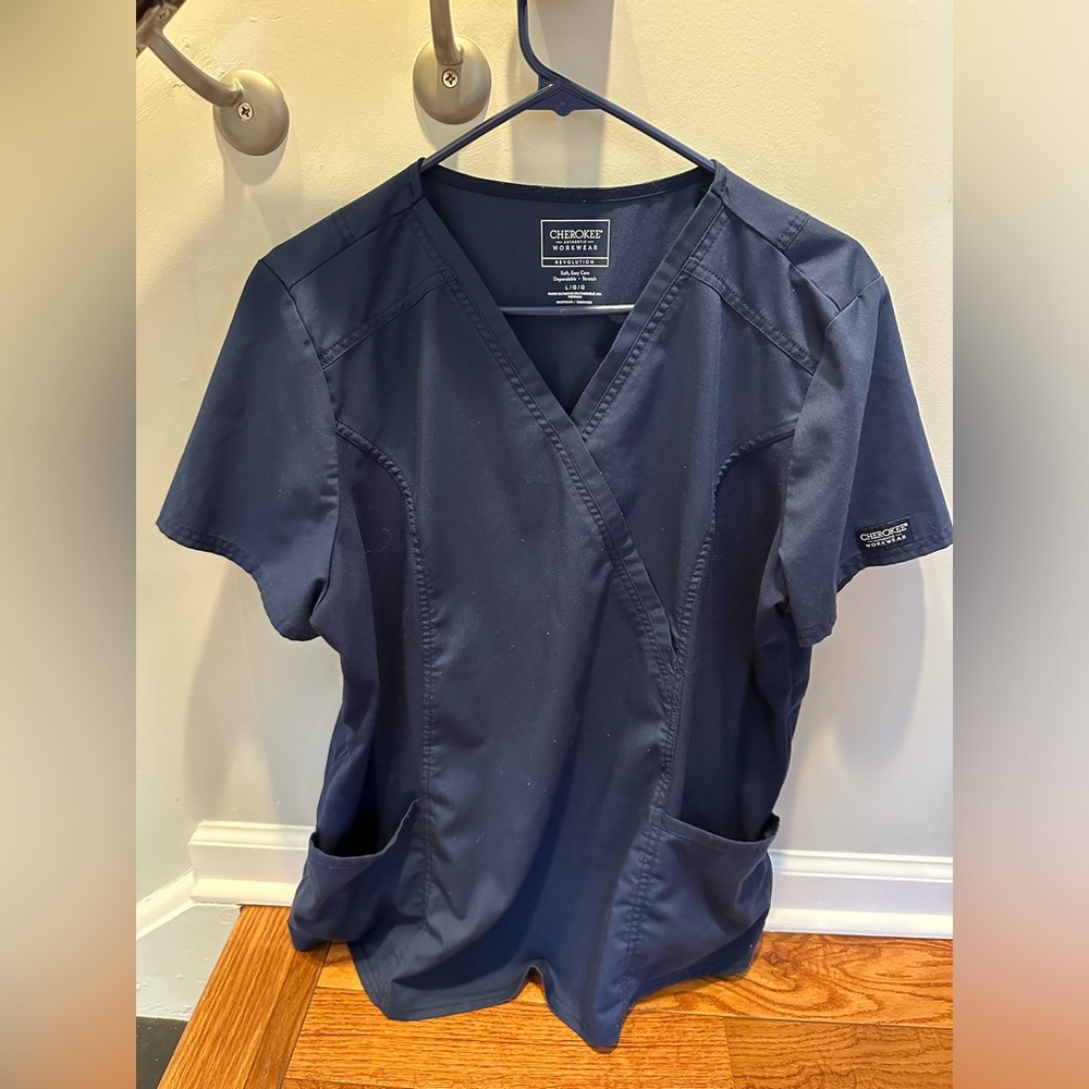 Cherokee Maternity Scrub Top in Navy - Size Large
